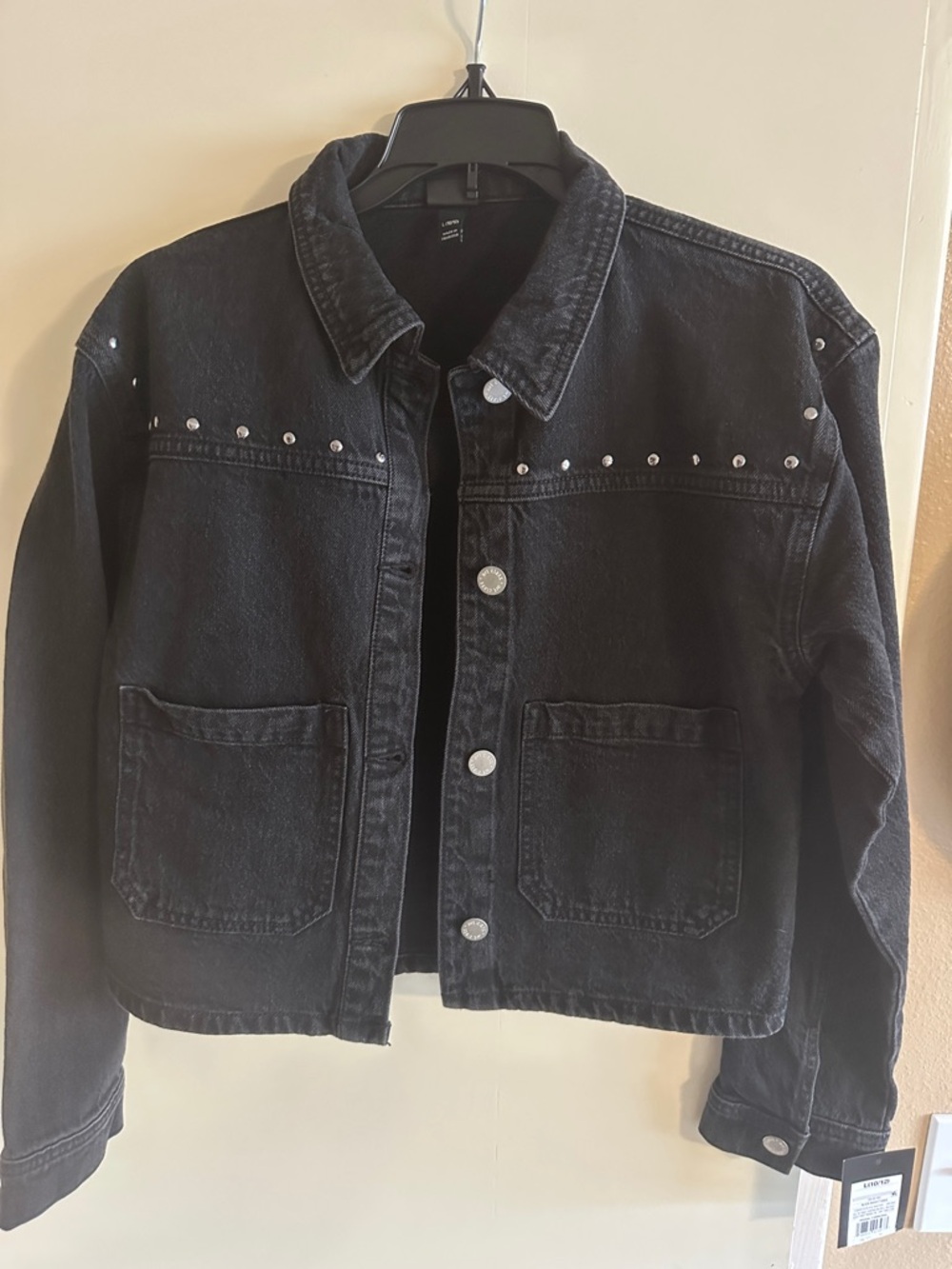 Black Stud-Embellished Denim Jacket